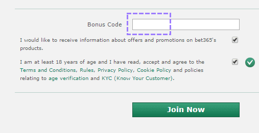 bonus code bet365